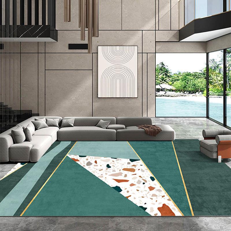 Dark Green Color Block Rug Polyester Modern Rug Non-Slip Backing Rug for Drawing Room
