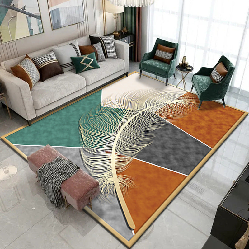 Gorgeous Modern Rug Gold Feather Rug Non-Slip Backing Rug for Home Decor