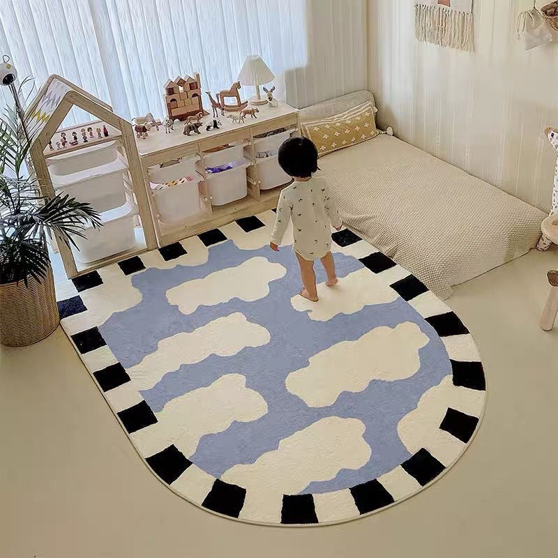 White Clouds Rug Polyester Simple Rug Non-Slip Backing Rug for Home Decoration