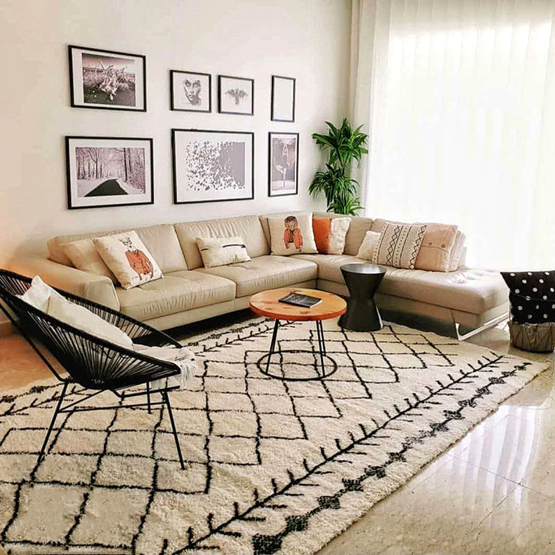 Apricot Short Line Rug Polyester Simple Rug Washable Rug for Living Room