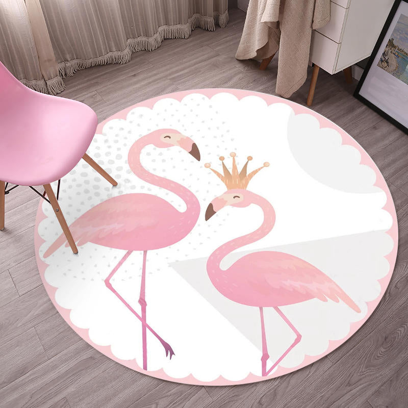 Green Simple Carpet Blending Flamingos Carpet Washable Carpet for Living Room