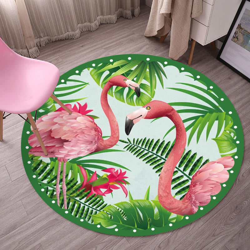 Green Simple Carpet Blending Flamingos Carpet Washable Carpet for Living Room