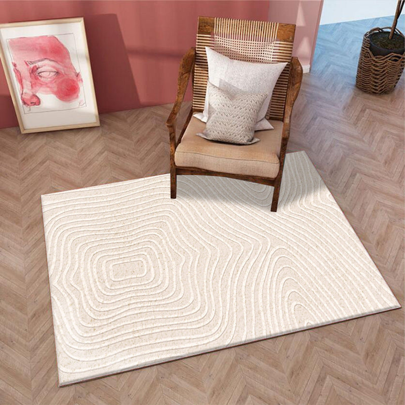 Beige Modern Rug Polyester Abstract Line Rug Washable Rug for Home Decor