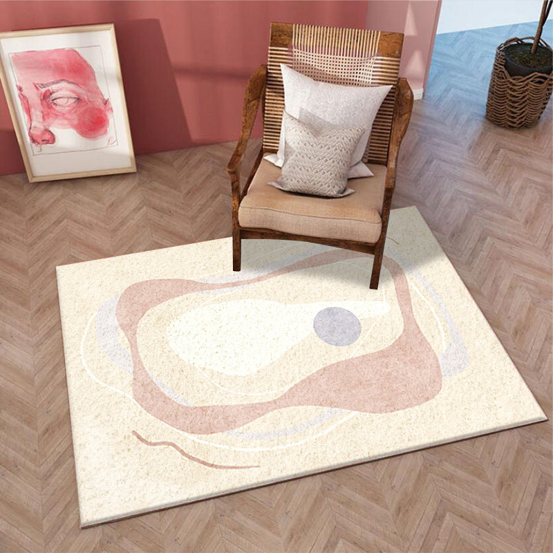 Beige Modern Rug Polyester Abstract Line Rug Washable Rug for Home Decor