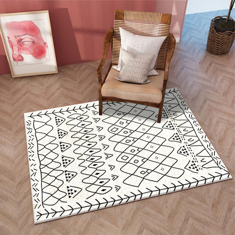 Beige Modern Rug Polyester Abstract Line Rug Washable Rug for Home Decor