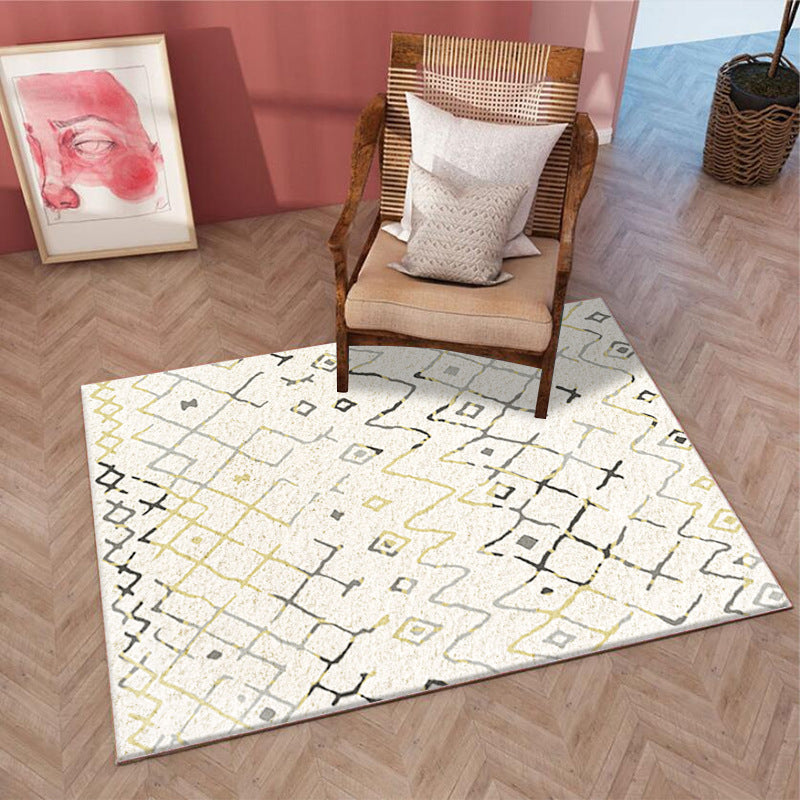 Beige Modern Rug Polyester Abstract Line Rug Washable Rug for Home Decor