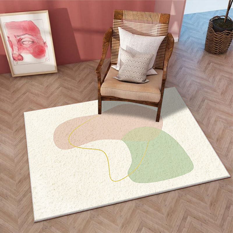Beige Modern Rug Polyester Abstract Line Rug Washable Rug for Home Decor