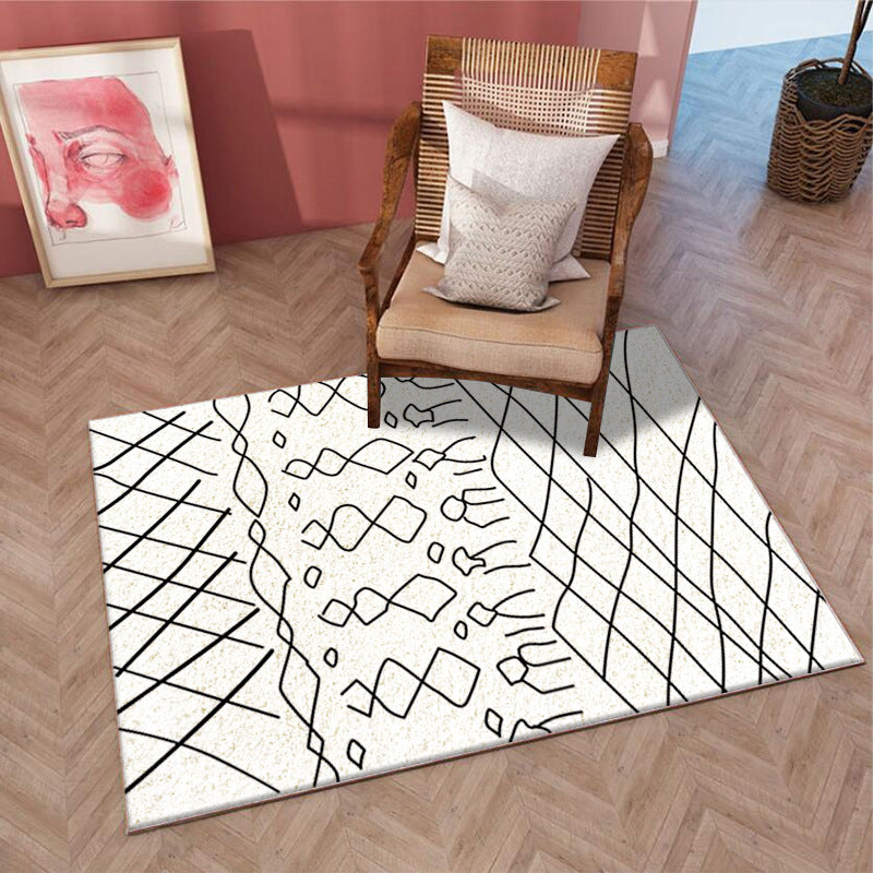 Beige Modern Rug Polyester Abstract Line Rug Washable Rug for Home Decor