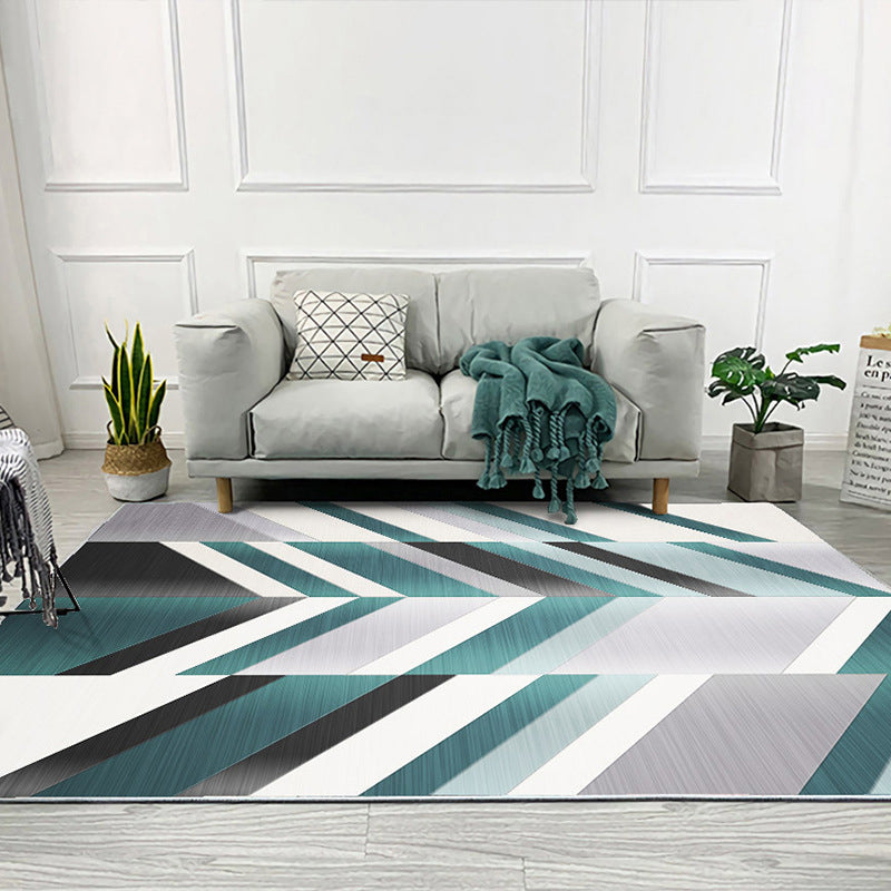 White Waves Rug Polyester Simple Rug Non-Slip Backing Rug for Drawing Room