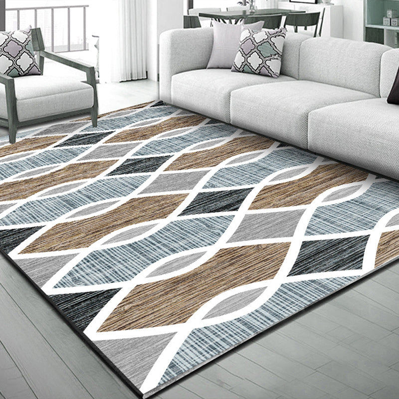 White Waves Rug Polyester Simple Rug Non-Slip Backing Rug for Drawing Room