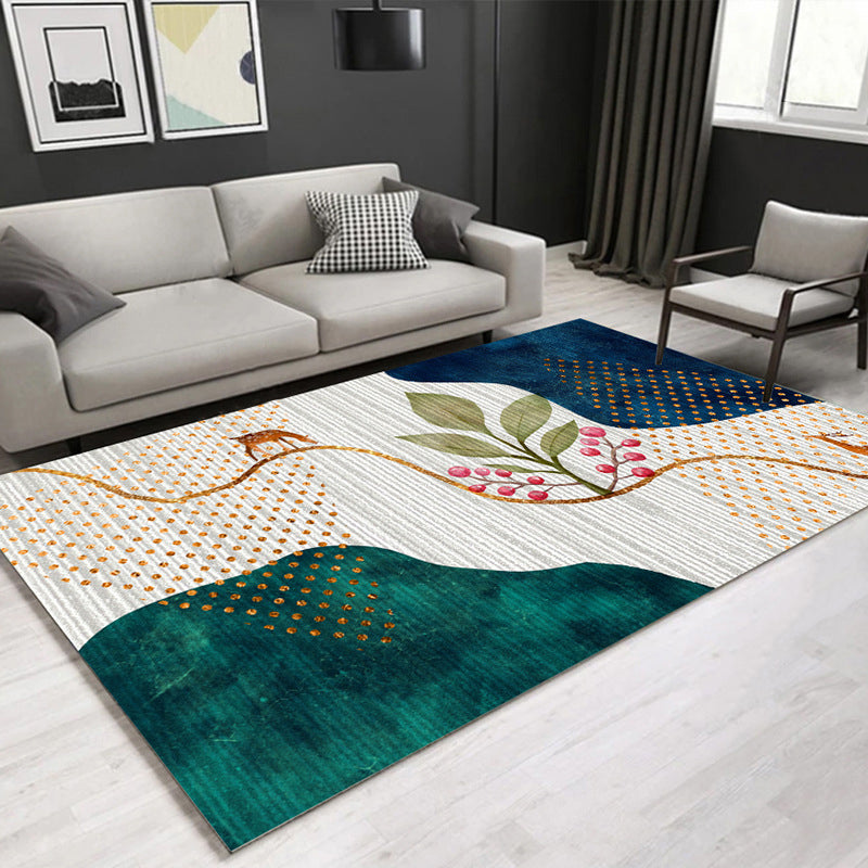 White Waves Rug Polyester Simple Rug Non-Slip Backing Rug for Drawing Room