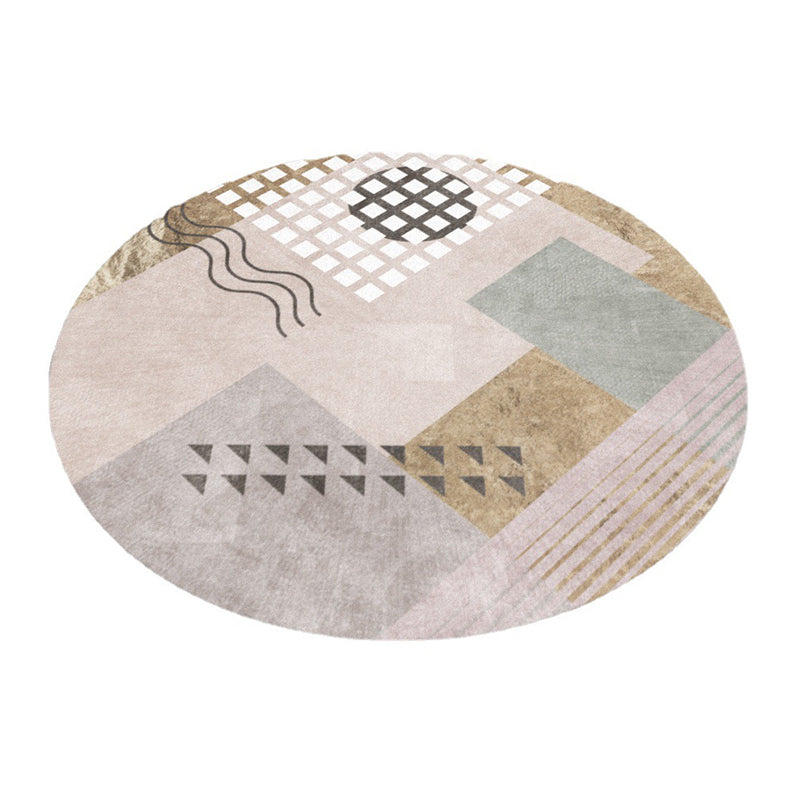 Nordic Style Round Bedroom Rug Indoor Rug Polyster Anti-Slip Backing Washable Rug