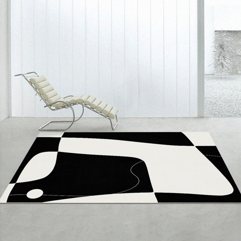 Black Modern Rug Polyester Abstract Print Rug Non-Slip Backing Rug for Home Decor