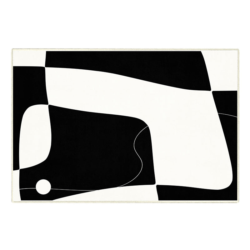 Black Modern Rug Polyester Abstract Print Rug Non-Slip Backing Rug for Home Decor