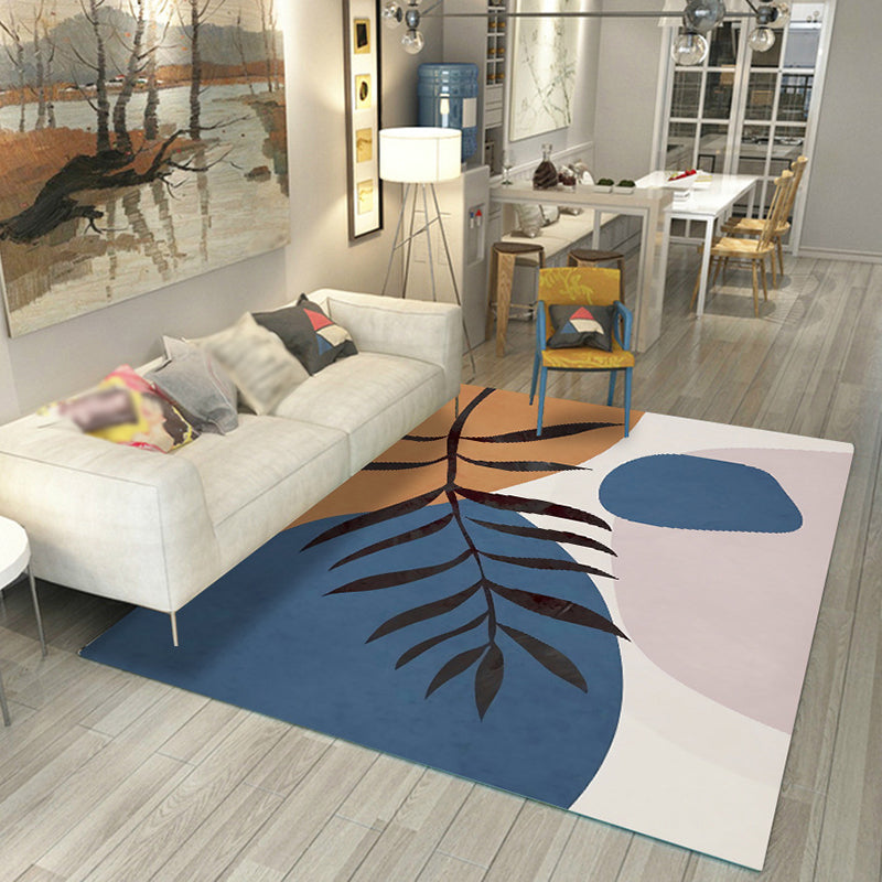 Navy Modern Indoor Rug Polyester Color Block Area Rug Washable Rug for Living Room