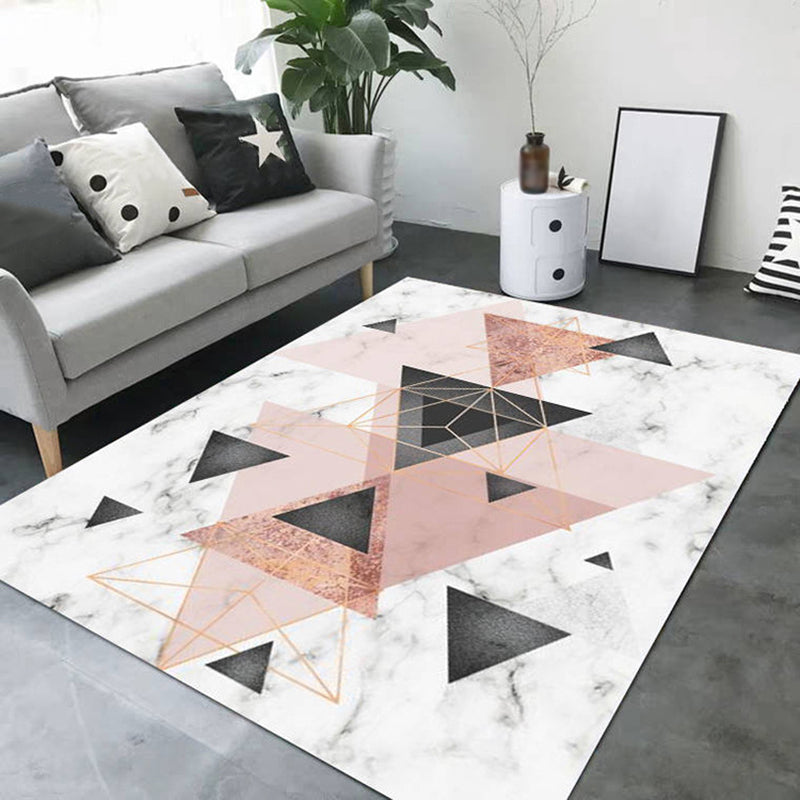 White Modern Rug Polyester Pattern Rug Stain Resistant Rug for Home Decor