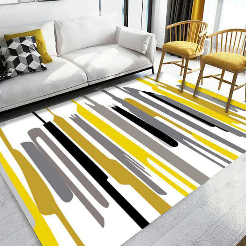 White Modern Rug Polyester Pattern Rug Stain Resistant Rug for Home Decor