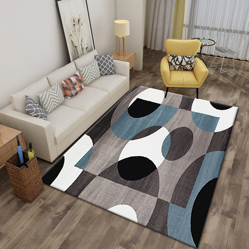 White Simple Rug Polyester Graphic Indoor Rug Stain Resistant Rug for Drawing Room