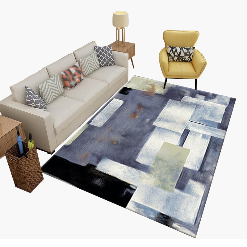 White Simple Rug Polyester Graphic Indoor Rug Stain Resistant Rug for Drawing Room