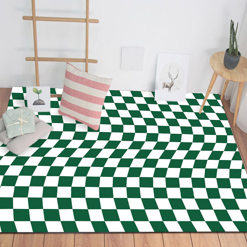 White Modern Rug Polyester Simple Plaid Pattern Rug Non-Slip Backing Rug for Living Room