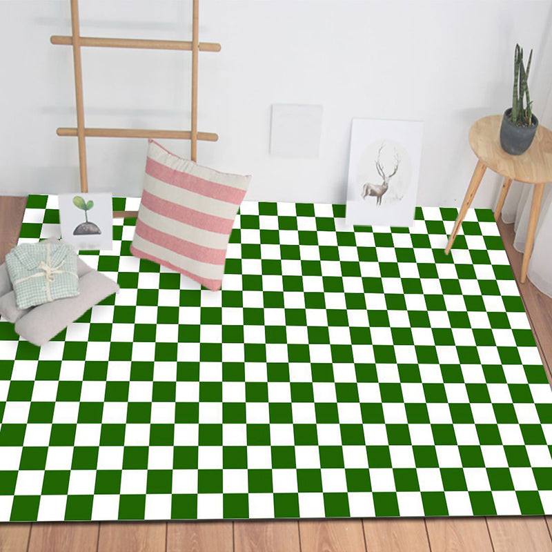 White Modern Rug Polyester Simple Plaid Pattern Rug Non-Slip Backing Rug for Living Room