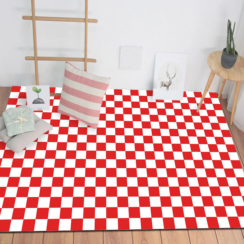 White Modern Rug Polyester Simple Plaid Pattern Rug Non-Slip Backing Rug for Living Room