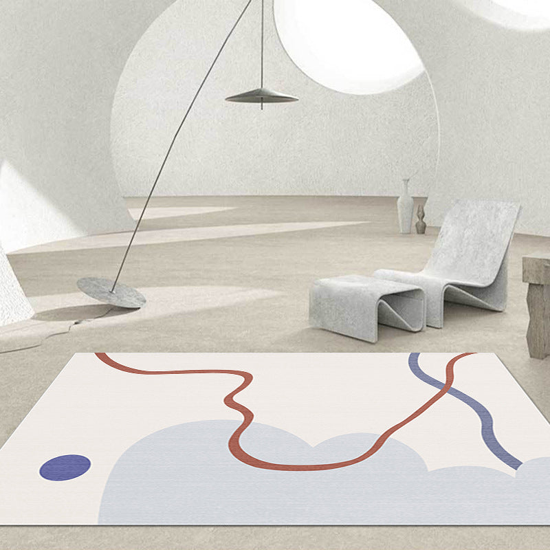 Nordic Color Block Rug Polyester Washable Carpet with Anti-Slip Backing Rug