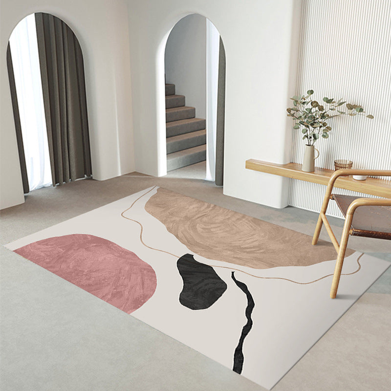 Nordic Color Block Rug Polyester Washable Carpet with Anti-Slip Backing Rug