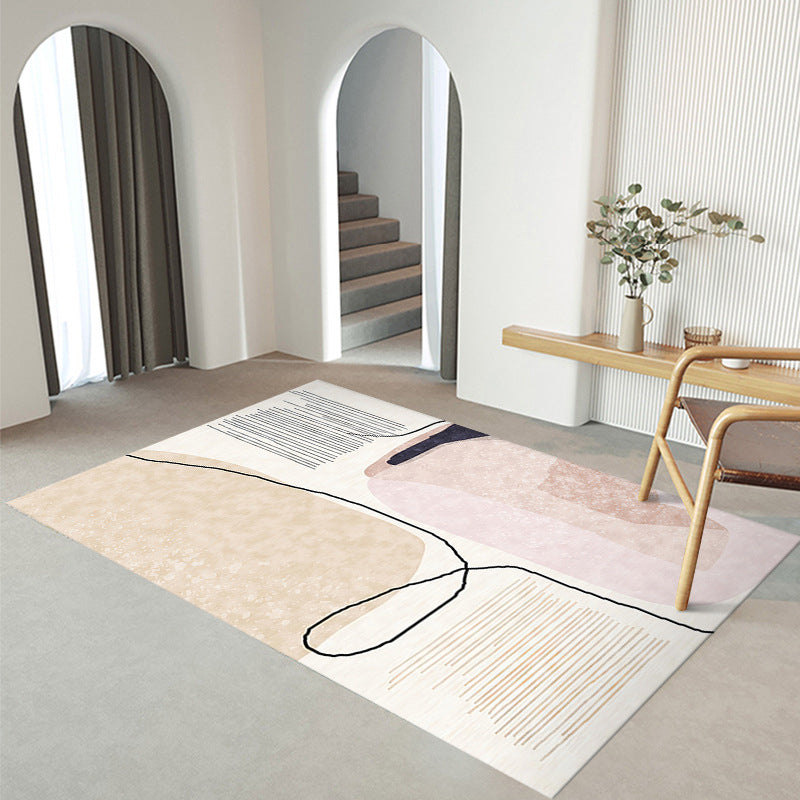 Nordic Color Block Rug Polyester Washable Carpet with Anti-Slip Backing Rug