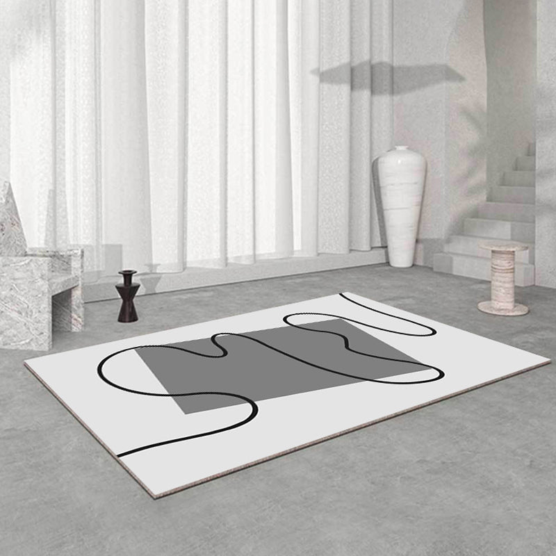 Nordic Color Block Rug Polyester Washable Carpet with Anti-Slip Backing Rug