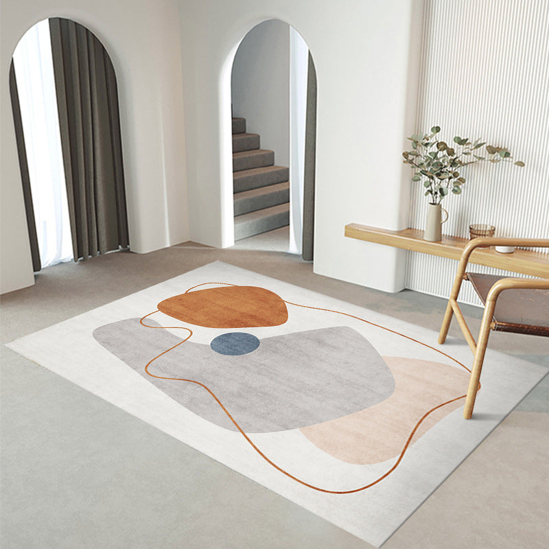 Nordic Color Block Rug Polyester Washable Carpet with Anti-Slip Backing Rug