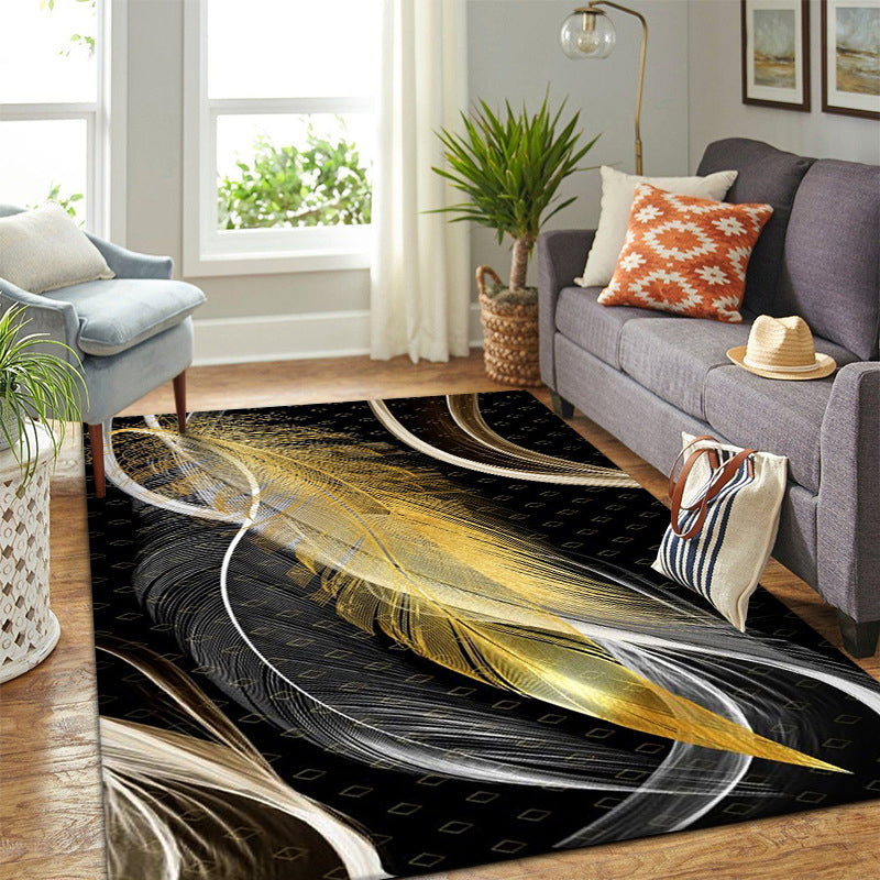 Gold Modern Rug Polyester Feather Rug Stain Resistant Rug for Home Decor