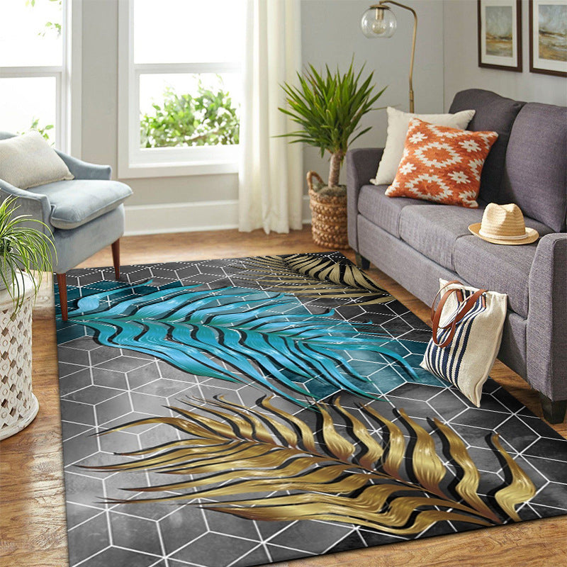 Gold Modern Rug Polyester Feather Rug Stain Resistant Rug for Home Decor