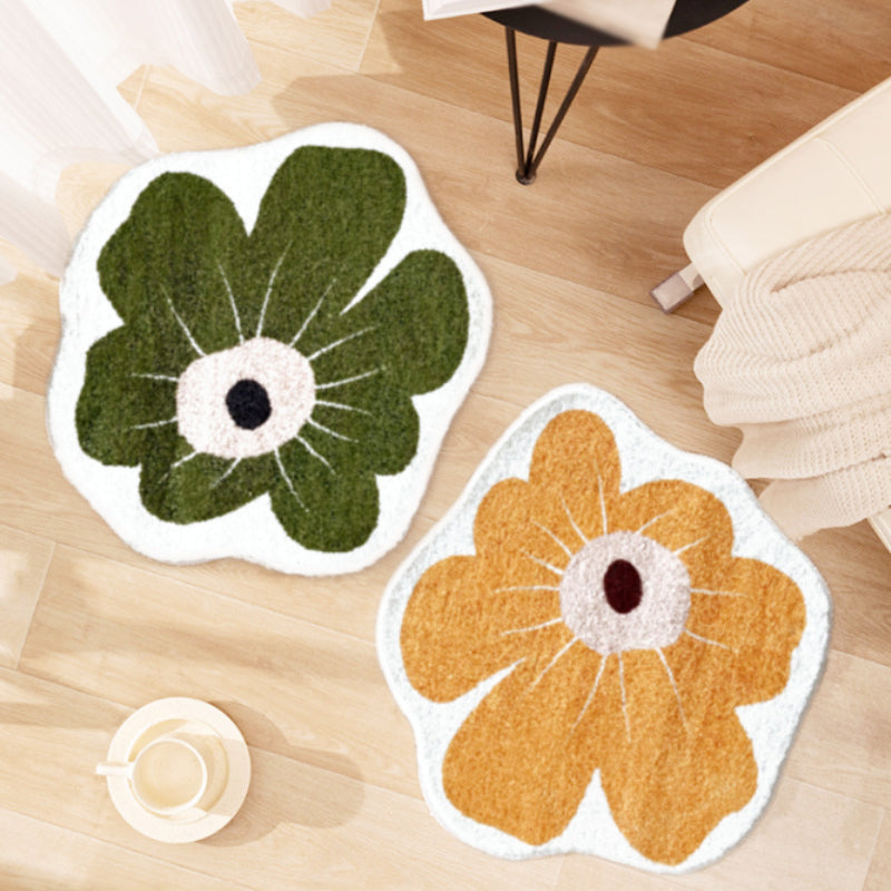 Orange Casual Rug Polyester Flower Rug Non-Slip Backing Rug for Home Decor