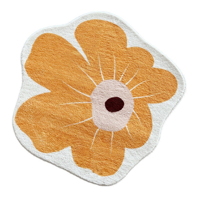Orange Casual Rug Polyester Flower Rug Non-Slip Backing Rug for Home Decor