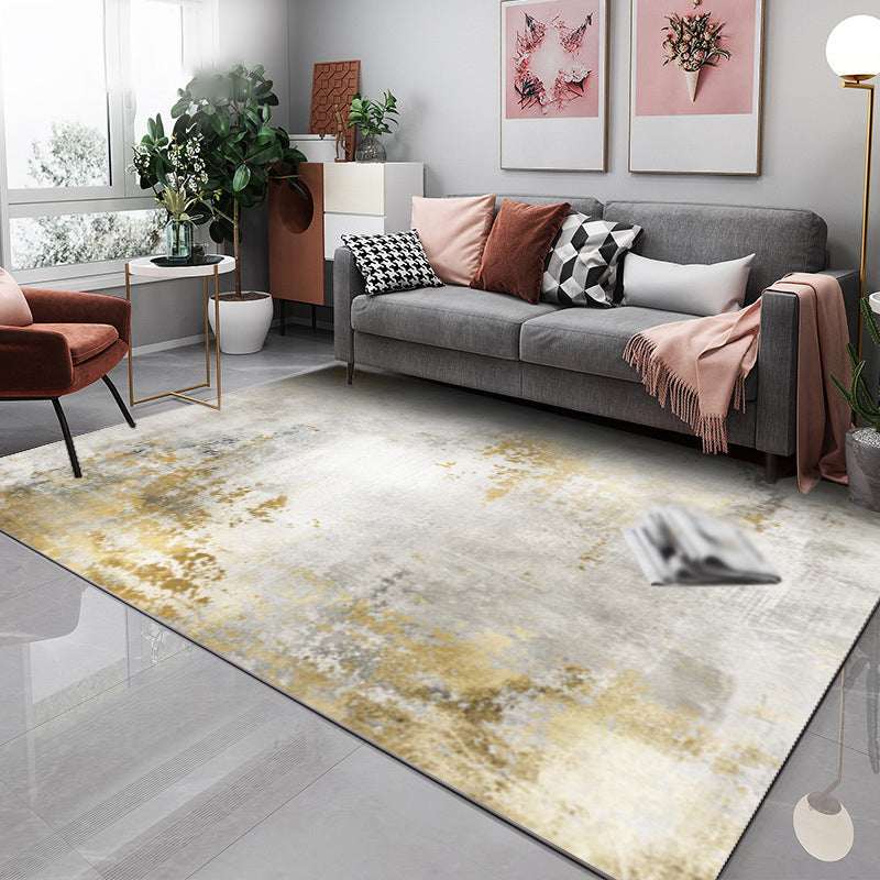 Light Gold Modern Rug Polyester Graphic Rug Washable Rug for Drawing Room
