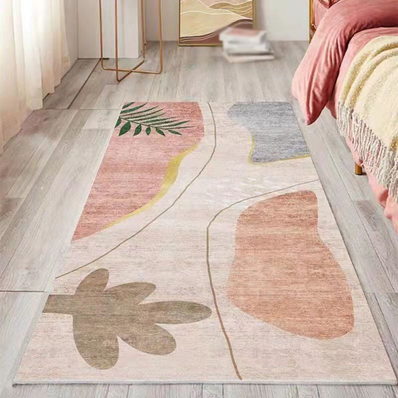 Tapis bloc de couleur rose en Polyester, style nordique, résistant aux taches, pour la décoration de la maison