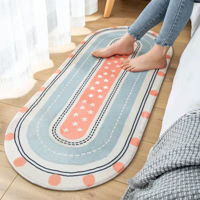 Orange Nordic Rug Polyester Striped Rug Non-Slip Backing Rug for Drawing Room