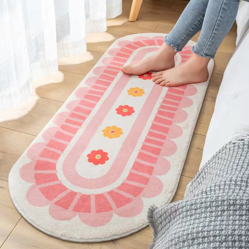 Orange Nordic Rug Polyester Striped Rug Non-Slip Backing Rug for Drawing Room
