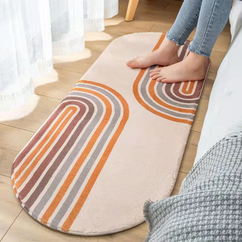 Orange Nordic Rug Polyester Striped Rug Non-Slip Backing Rug for Drawing Room