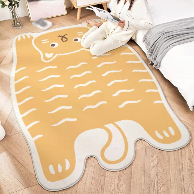Orange Kids Rug Polyester Animal Rug Stain Resistant Rug for Living Room