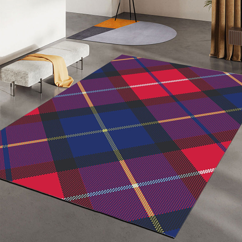 Black Modern Rug Polyester Grid Indoor Rug Washable Rug for Living Room