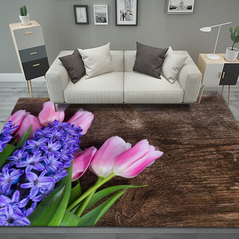 Dark Red Rose Carpet Polyester Modern Carpet Stain Resistant Carpet for Home Decor