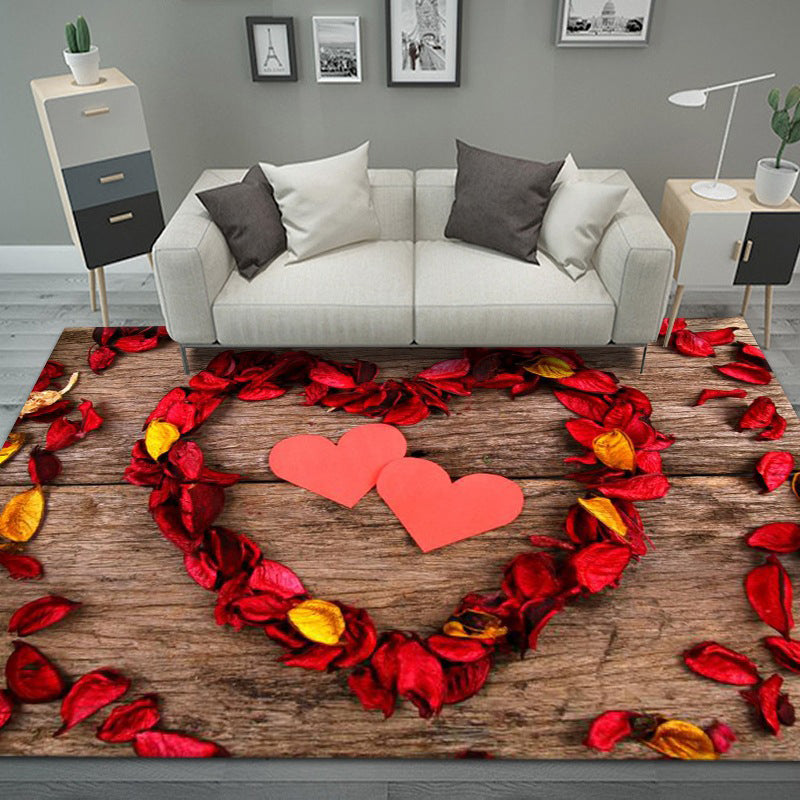 Dark Red Rose Carpet Polyester Modern Carpet Stain Resistant Carpet for Home Decor