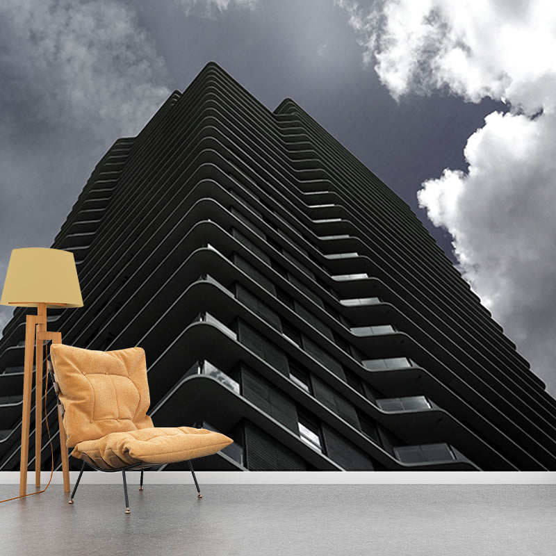 Modern Architecture Mural Wallpaper Washable Wall Covering for Living Room