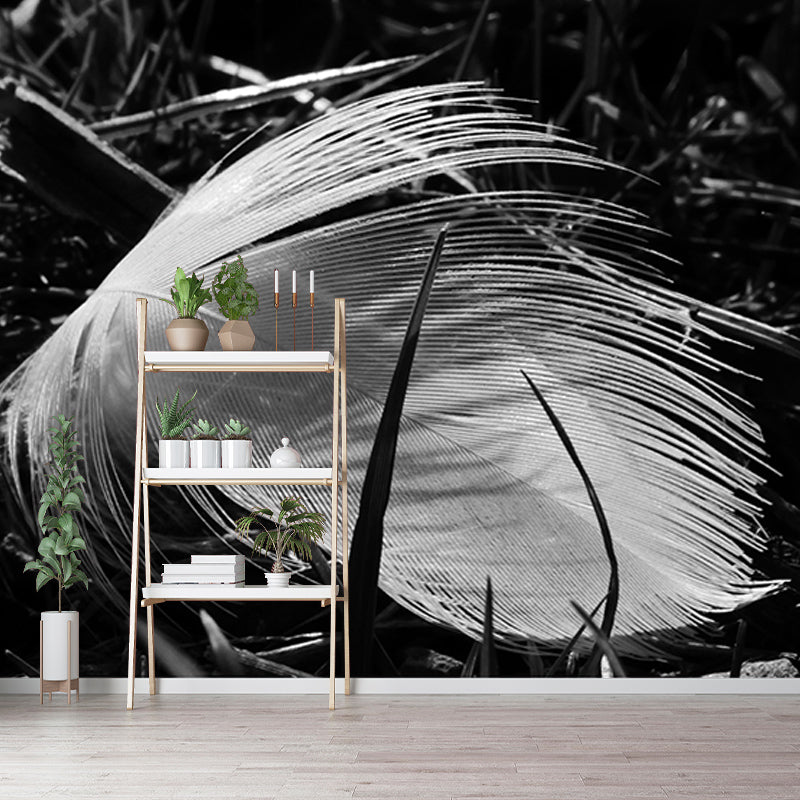 Simple Feather Mural Wallpaper for Gust Room, Personalized Size Available