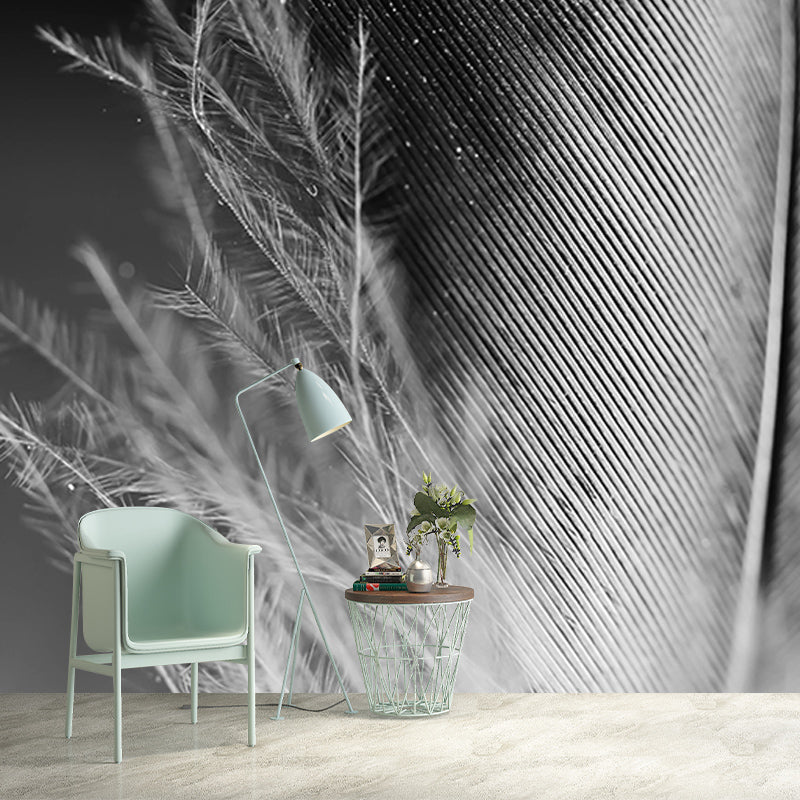 Simple Feather Mural Wallpaper for Gust Room, Personalized Size Available