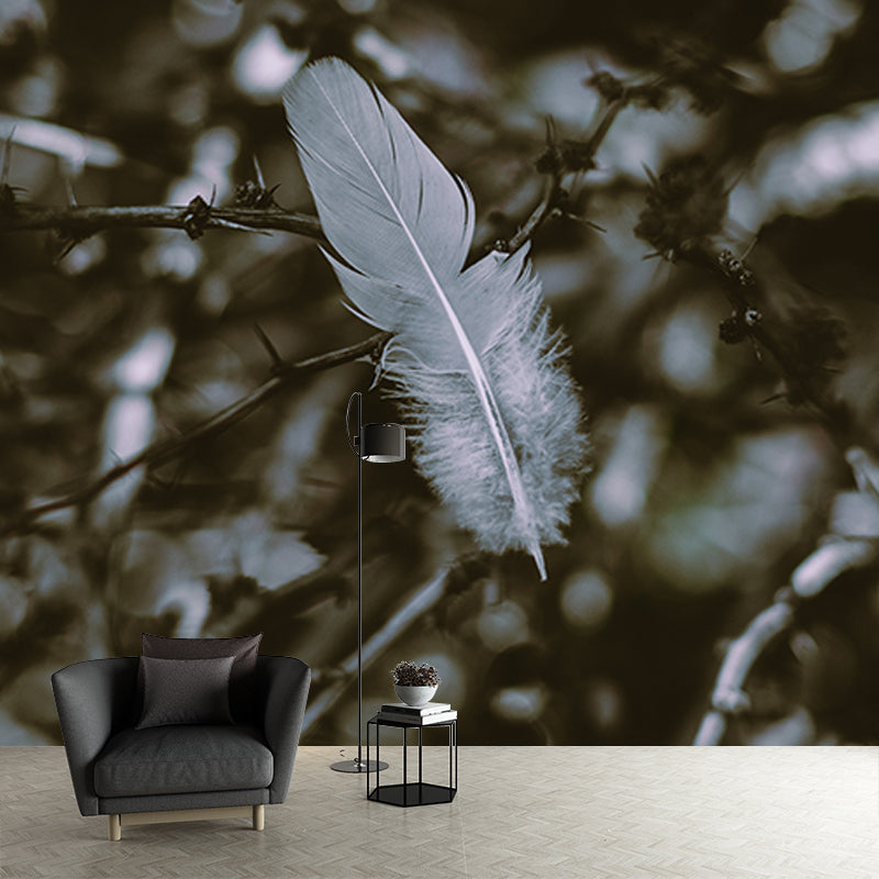 Simple Feather Mural Wallpaper for Gust Room, Personalized Size Available