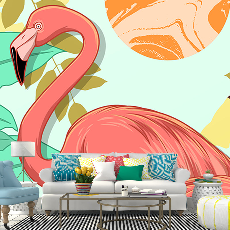 Sunset Flamingo Illustration Mural for Home Bedroom Decoration, Made to Measure