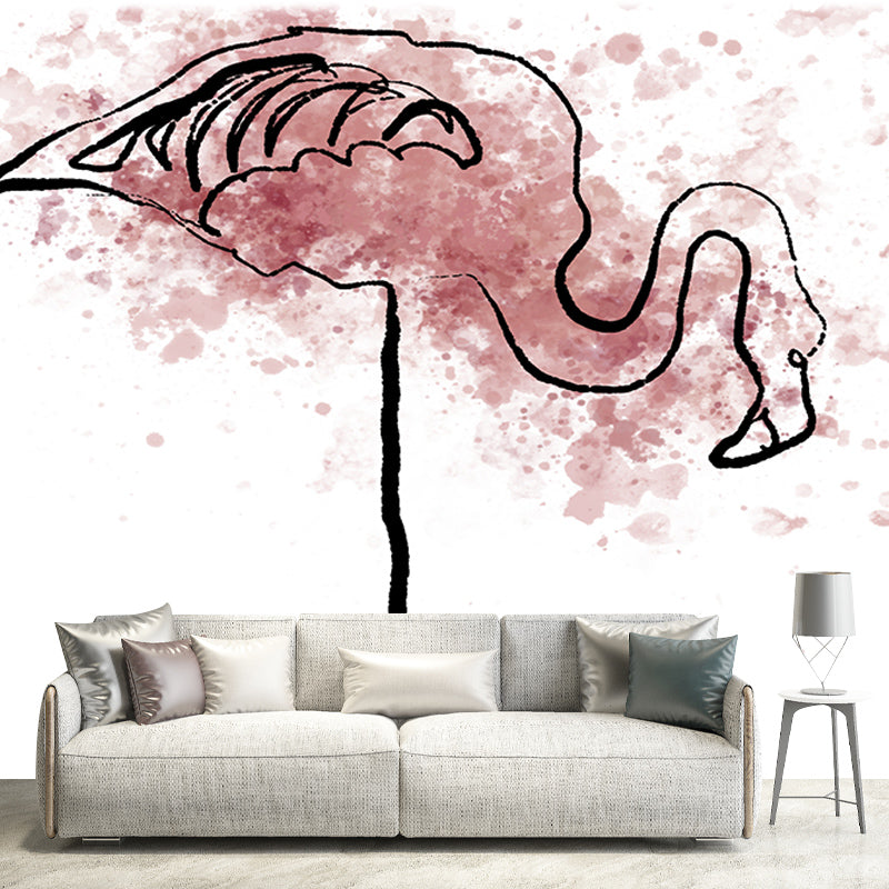 Flamingo Illustration Mural Wallpaper Water Resistant Wall Covering for Home